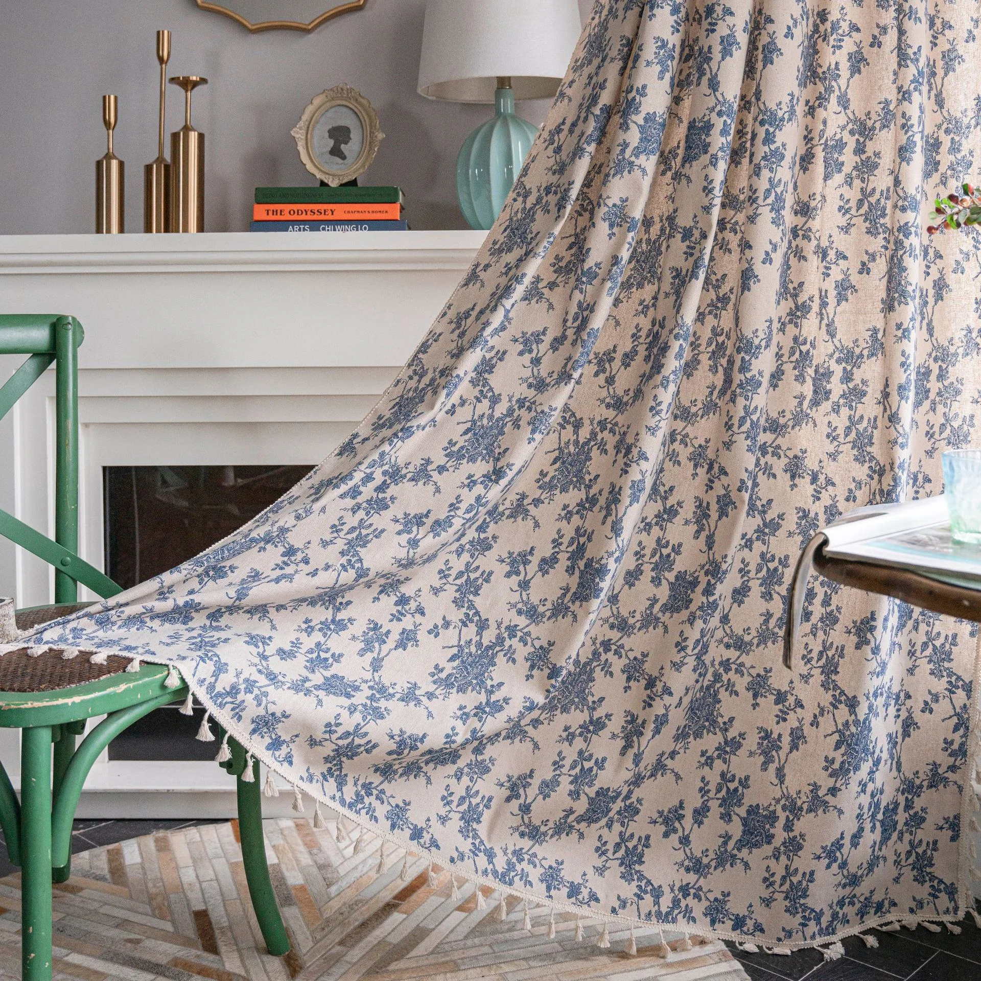 Window Curtain Valance Rod Pocket American Rustic Korean Living Room Bedroom Vintage Floral Print Cotton Linen Blackout Curtains window curtains tie valance curtain