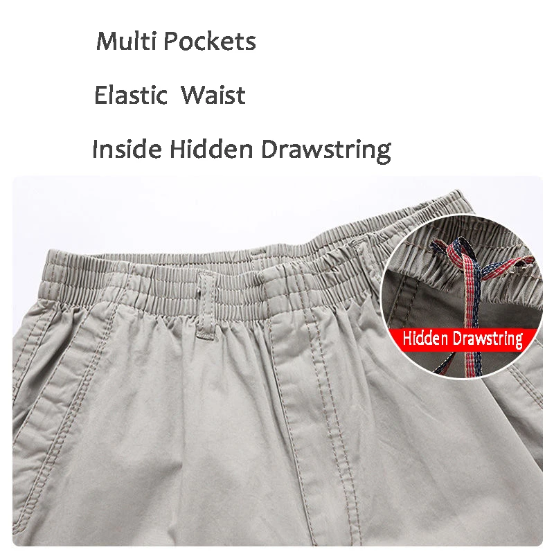 Men's Spring Summer Cargo Pants Cotton Work Pants Large Size Relaxed Fit Jogger Gym Elastic Waist