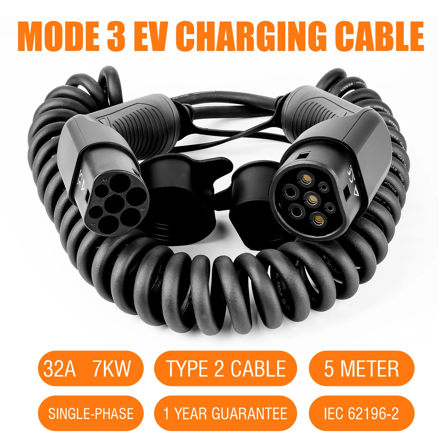전기 자동차 충전 케이블 32A 22kW 7kW, 16A 11kW 3.5kW 유형 2-유형 2 암-수 IEC 62196-2 EVSE EV 충전 케이블 5M