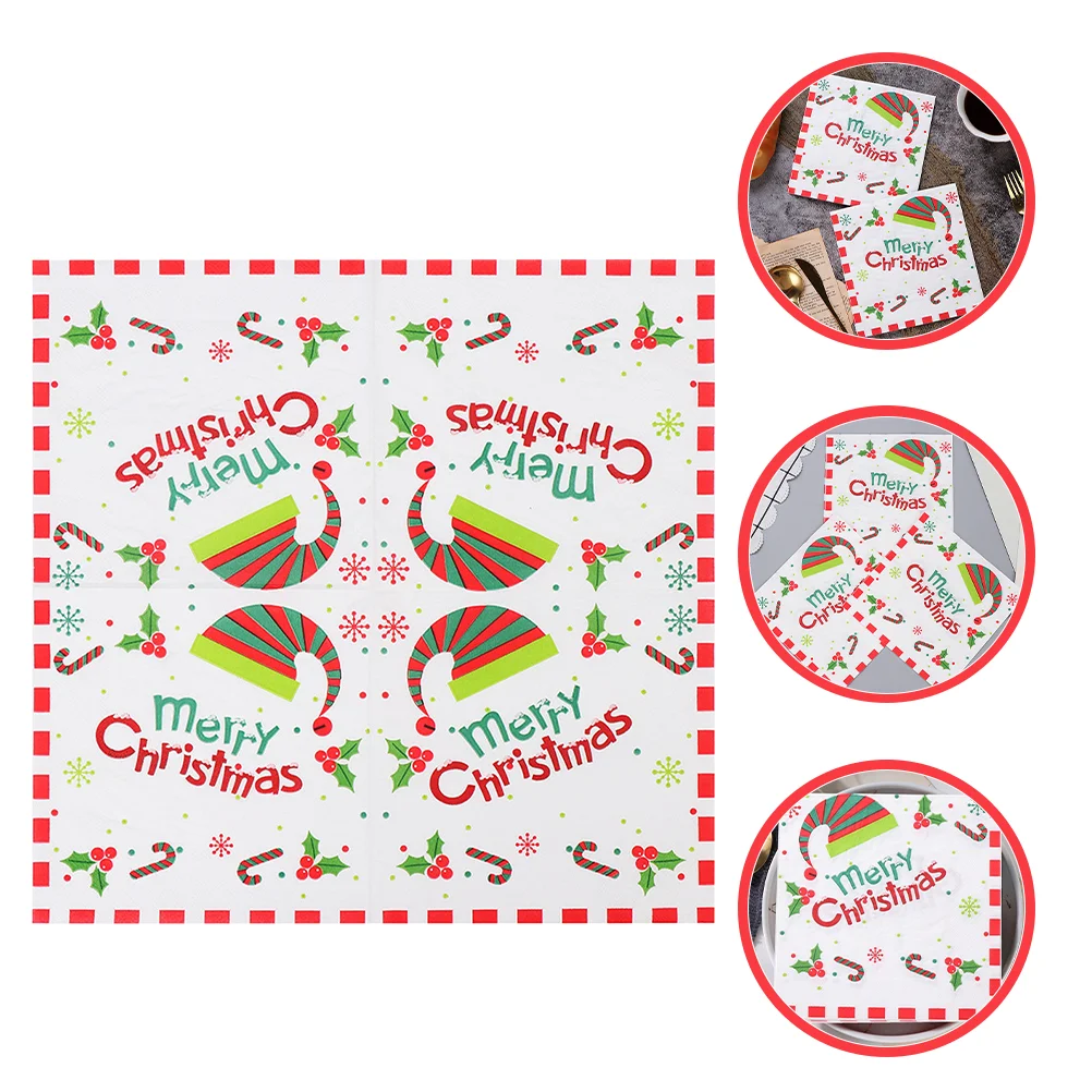 100 Pcs Christmas Napkins Printing Table Decoration Tissue Paper for Xmas Guest Towels Party Use Cartoon Pattern