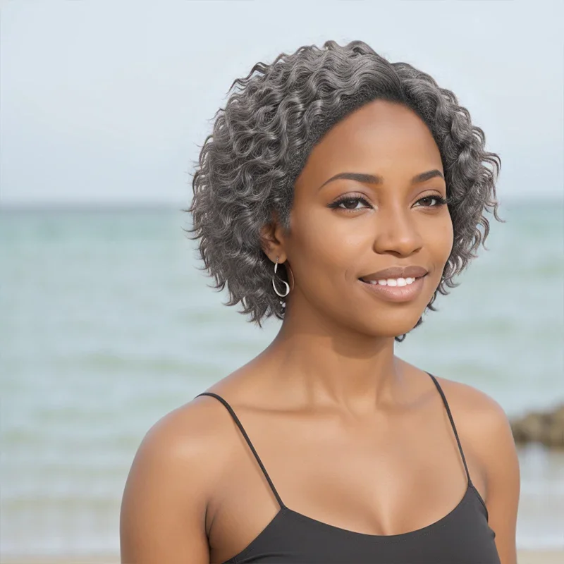 Luvin Bob Wigs 13x4 Frontal Lace Salt And Pepper Short Kinky Curly Wig Human Hair Wigs 250 Density For Black Women