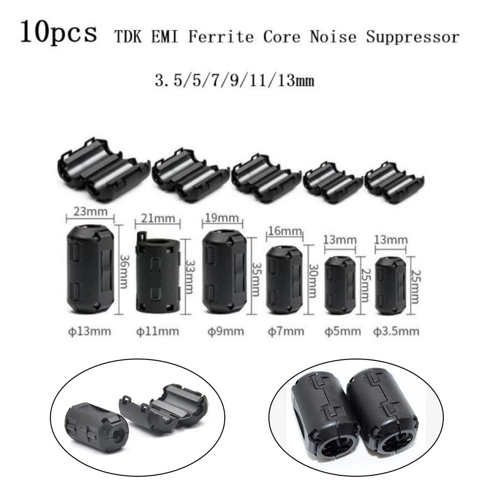 TDK Ferrite Core Choke Clip Noise Suppressor Filter Ring Cable Clamp RFI EMI 10Pcs for Audio/Video Cables Power Cord