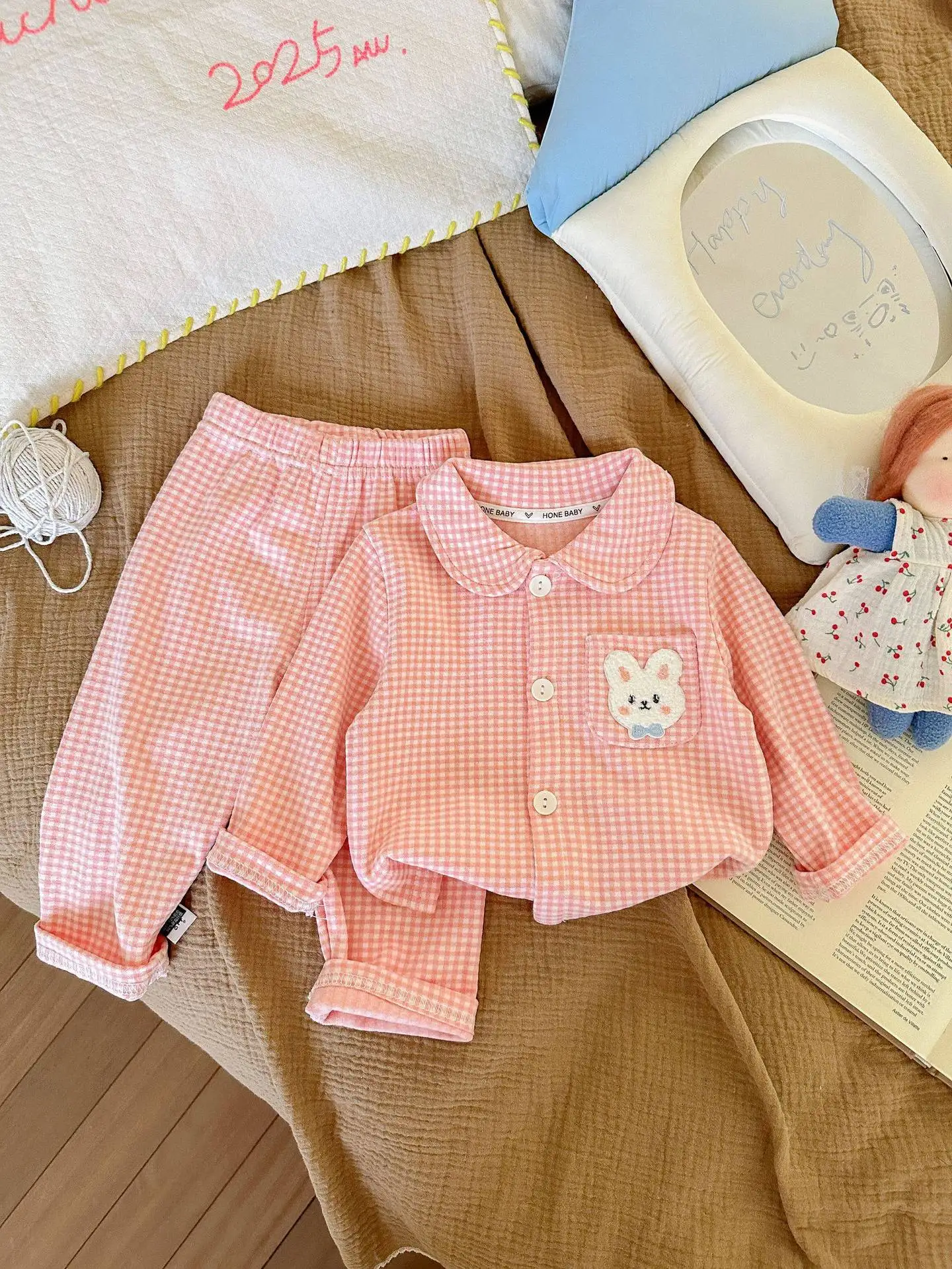 Herbst Neue kinder Hause Kleidung Set Lange Sve Plaid Cartoon Spwear Polyester Faser für Jungen Und Mädchen Frühling Herbst – Detail 14