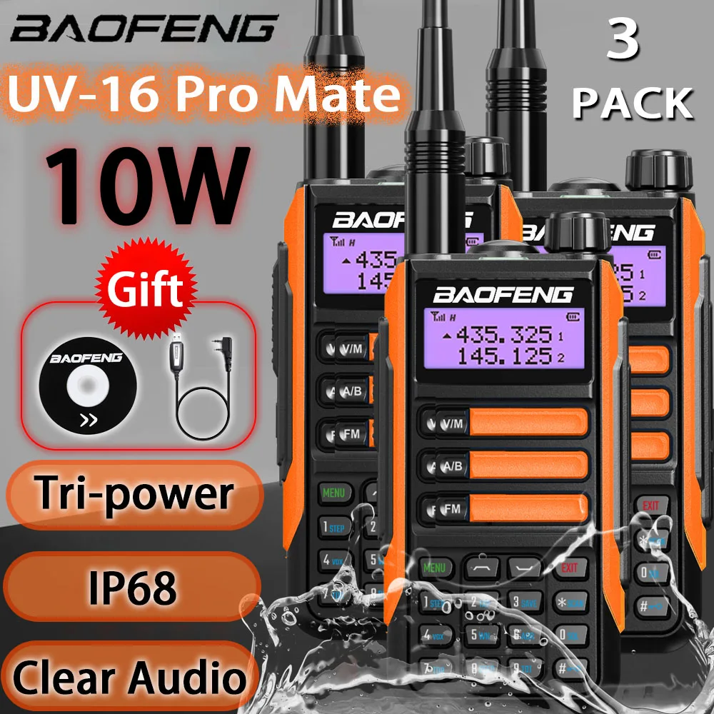 BaoFeng UV-16 Pro V2 Power Antenna Walkie-Talkie Type-C Charger Long Range Radios Waterproof UV16 Transceiver Ham Two Way Radio new2022 ml1 x4 walkie talkie tlkr t92 waterproof two way radios h20 quad pack