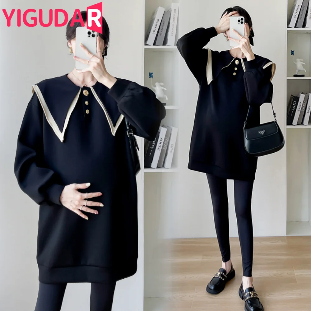 

Autumn Winter Korean Fashion Maternity Hoodies Oversize Loose Sweatshirt Clothes for Pregnant Womne Pregnancy Tops photoshoot