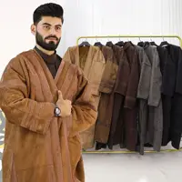 Wholesale Men's Scalp Abaya Men Winter Fur Thicken Suede Men's Robe Cardigan Bisht Muslim Coat Fleece Warm Islam Clothing