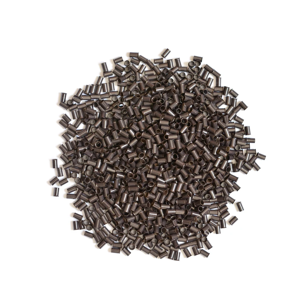 1000개 헤어 익스텐션 3.4mm 튜브 블랙/다크 브라운 구리 헤어 링 비즈 유로 락 플레어드 마이크로 비즈 링