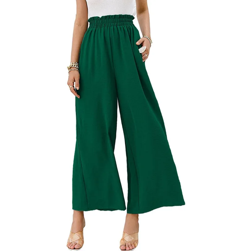 

Summer Casual Solid Women Pants Cotton Linen High-waist Trousers Fashion Baggy Wide-leg Pants with Pocket Pantalon Femme 25035