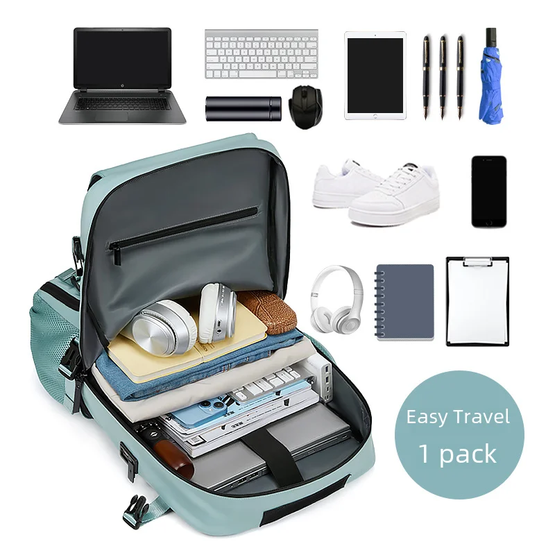 Woman travel backpack,waterproof 16 inch business laptop backpack with shoe bag hidden USB charging port hiking camping backpack