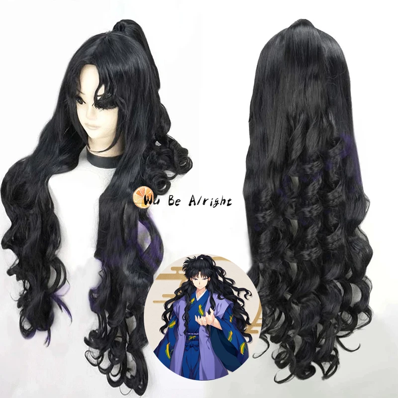 

Inuyasha Naraku Wig Heat Resistant Cosplay Costume Wig Party Black Long Curls Synthetic Hair+ Wig Cap 80cm Length