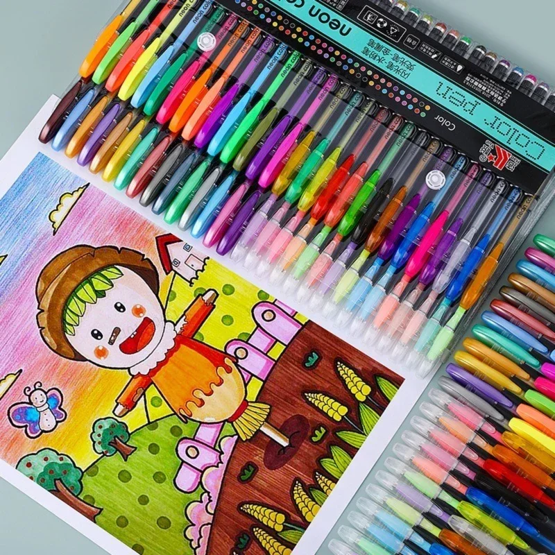 12-60Pcs Metallic Glitter Gel Pens 100 Colored Refills Rod Stationery Highlighter School Coloring Drawing Art Markers