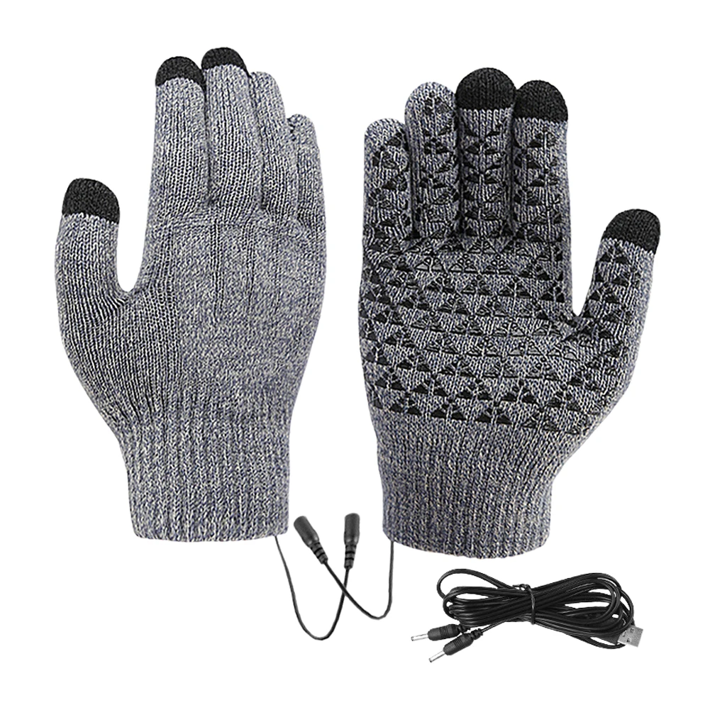 USB Heated Knitted Gloves Full Finger Gloves Non-Slip Touch Screen Gloves Thicken Winter Cycling Gloves for Autumn Winter