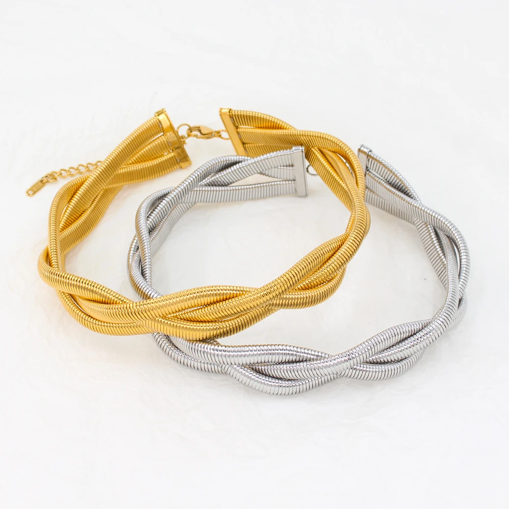 

Trendy Elastic Twsit Stainless Steel Collar PVD Gold Plated Choker for Men Women's Neck Accessories