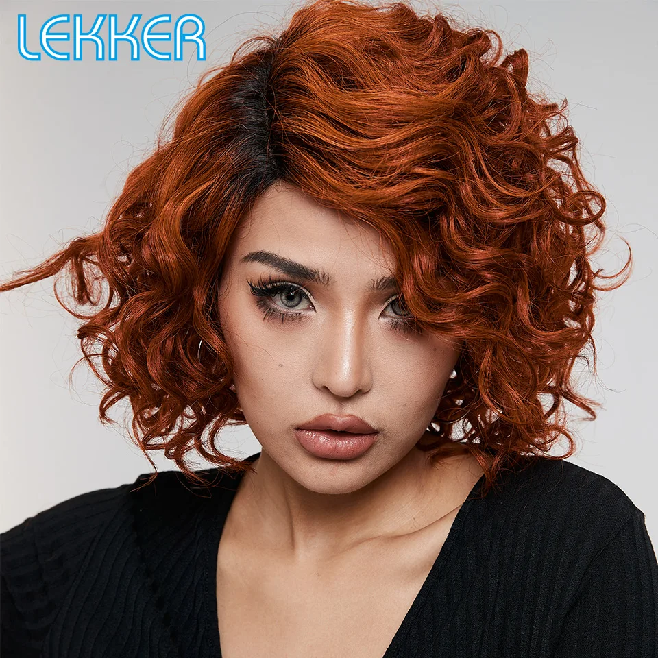 

Lekker Colored Short Curly Bob HD Part Lace Front Human Hair Wig For Women Brazilian Remy Hair Ombre Blonde Glueless Wavy Wigs