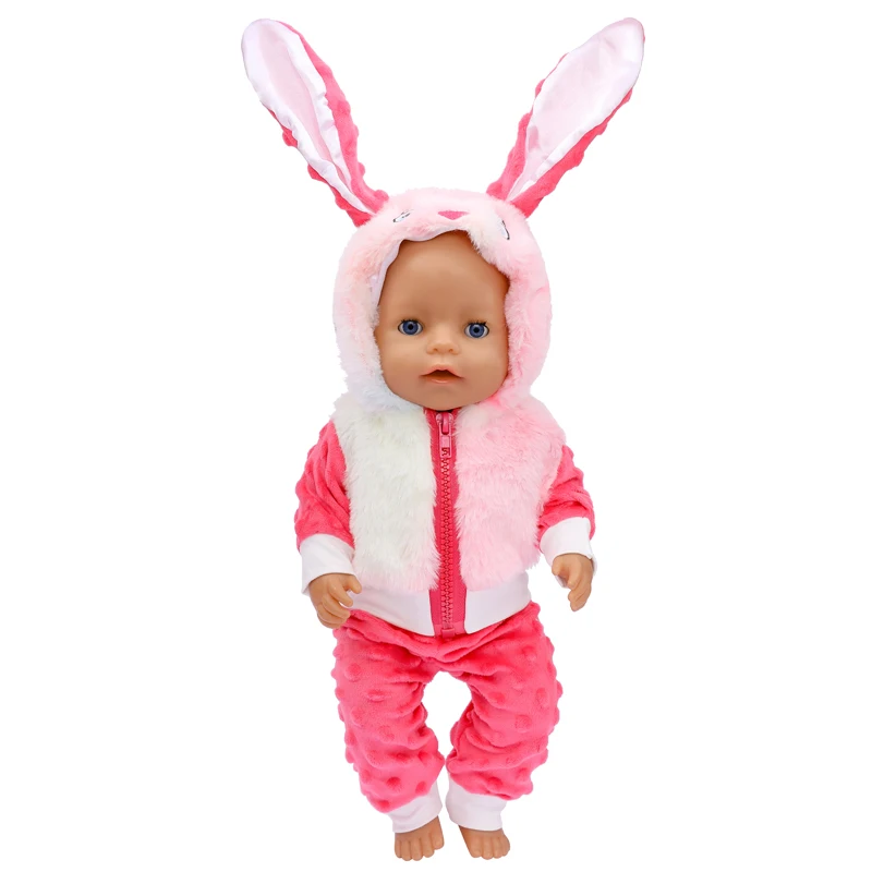 38cm doll clothes for 43cm Bebe doll boy clothes pants blue elephant set for 17" doll fur pajama