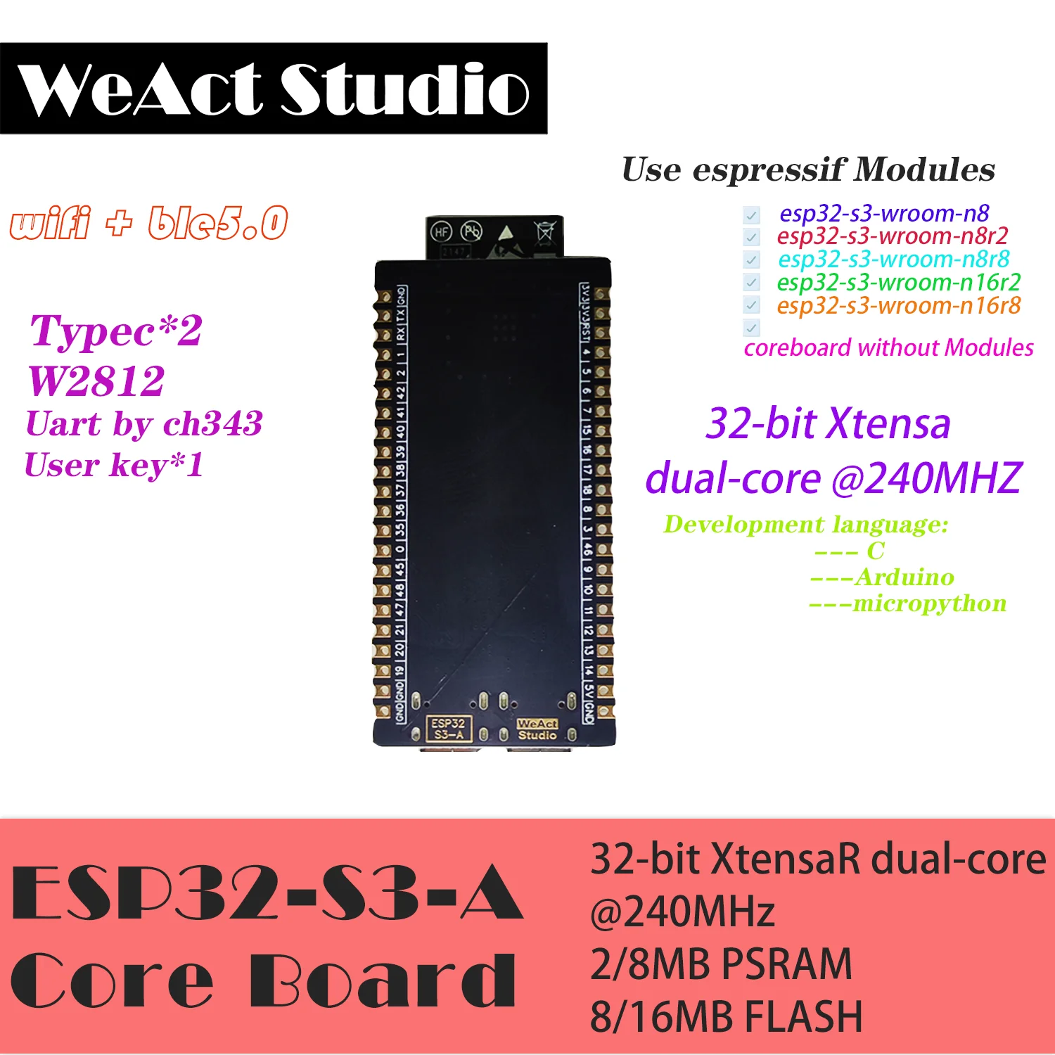 Wi-fi Compatível com Bluetooth Ble 5.0 Mesh Development Board Módulo sem Fio Micropython Esp32-s3-devkitc1 Esp32-s3 - Imagem 4