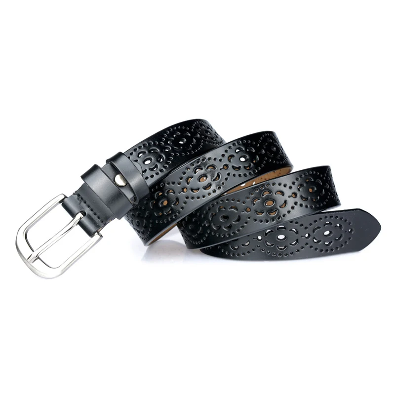 thick black belt New Style Women Cowhide Belt Personality Hollow Fashion Cowhide Pin Buckle Belt Women Jeans Dress Waist Straps Decor plus size belts