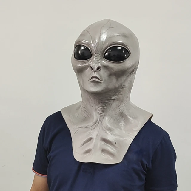 UFO Alien-Máscara de calavera para Cosplay, máscaras de látex de terror, casco para Halloween, accesorios para disfraces de fiesta de Carnaval 1
