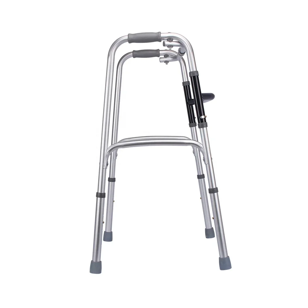 Deluxe One Button Folding Walker Adult Compact Elderly Handicap Medical Walking Aid Two-Button Medical Walkers Without Wheels 3
