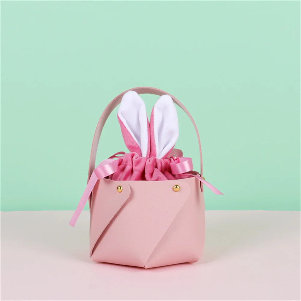 Easter Bunny Drawstring Bag Rabbit Ear Velvet Gift Box Chocolate Candy Cute Basket Easter Party Baking Snack Packing Supplies