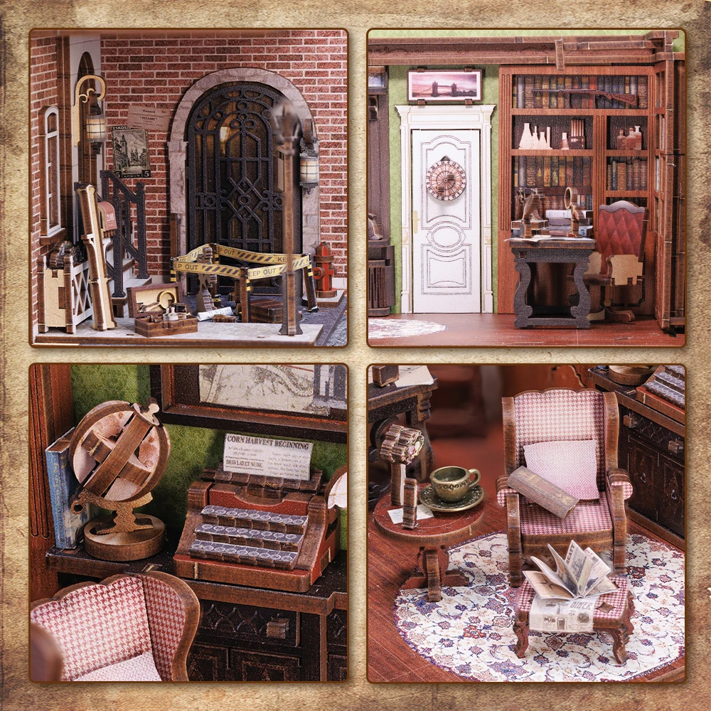 DIY 3D Puzzle Miniature Dollhouse Book Nook Shelf Insert Bookends Miniature Kits Booknook Rose Detective Agency Toys Gifts