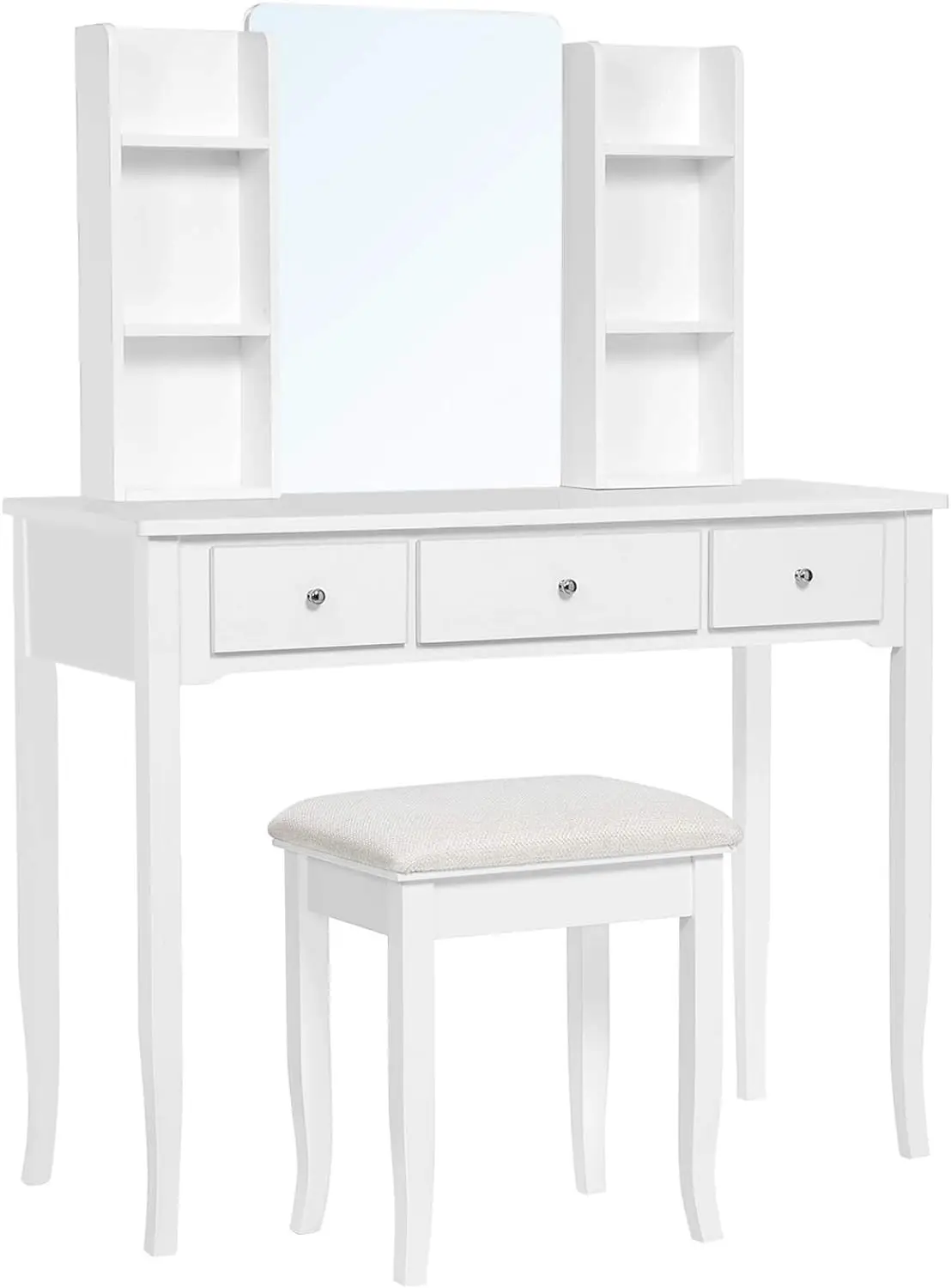 

VASAGLE Vanity Set Makeup Dressing Table with Mirror, Cushioned Stool, for Bedroom, 38.6 x 15.9 x 52.6 Inches, White