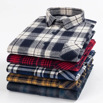 2025 Autunno/Inverno Camicia a maniche lunghe spazzolata scozzese in cotone 100% da uomo di grandi dimensioni Resistente alle rughe Business Casual Senza camicia spessa in ferro 1