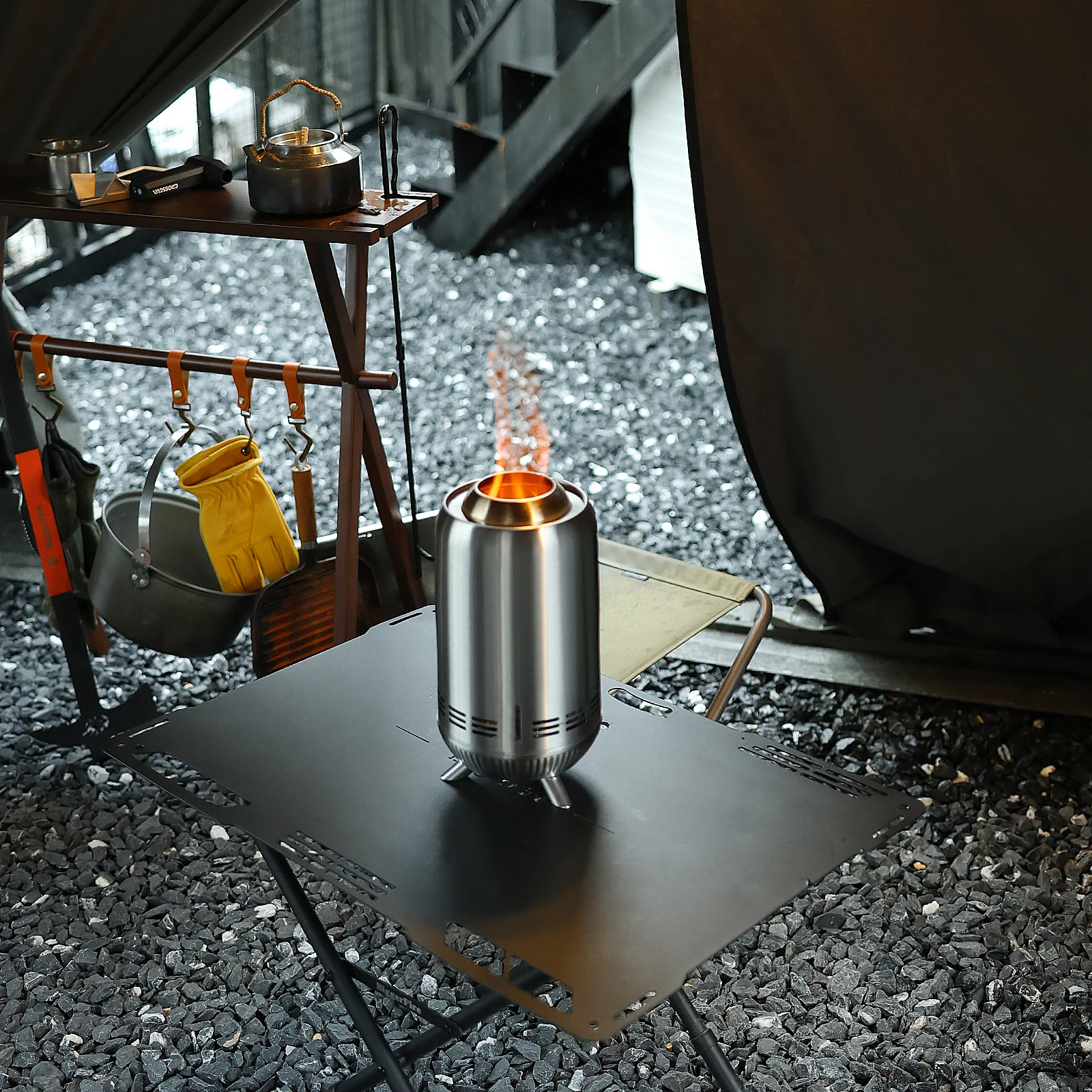 Portable Stainless Steel Outdoor Heating Pellet Fire Pits Outside Camping Patio Backyard Wood Burning Tabletop Fire Pit