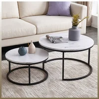 Ensemble de tables basses modernes Comanlai, 2 pièces, structure en métal noir, plateau en marbre, tables d'appoint et de fin de canapé pour salon, table d'appoint, 80 cm 1