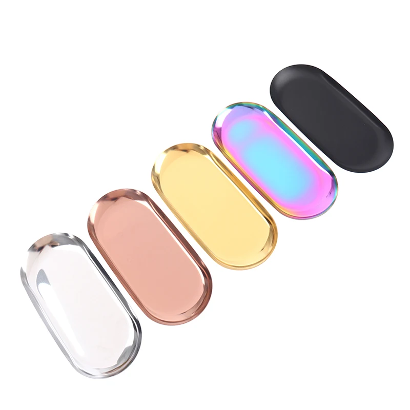 Stainless Steel European Jewelry Storage Tray Metal Cosmetic Storage Oval Cake Fruit Dessert Tray Snack Plate Kitchen Organizer 5