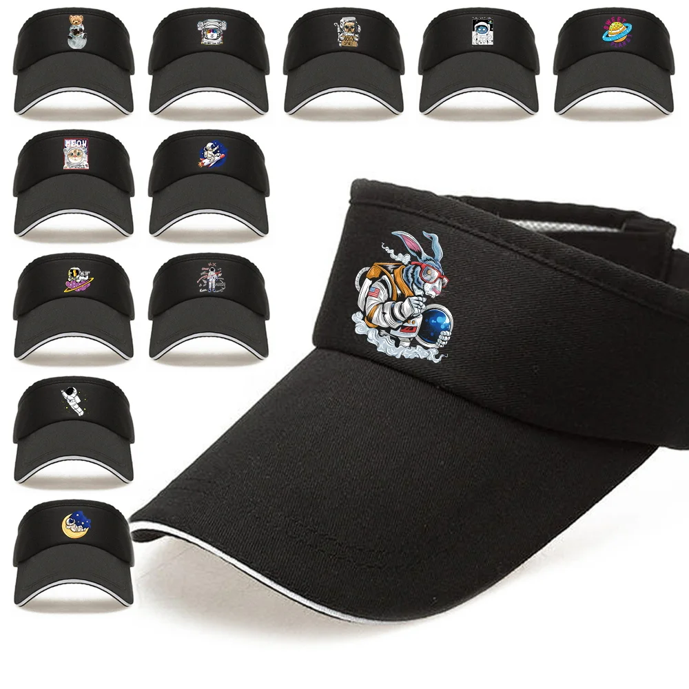 

Summer Breathable UV-proof Air Sun Hats Men Women's Sports Tennis Golf Baseball Caps Empty Top Hat Astronaut Print Sunscreen Cap
