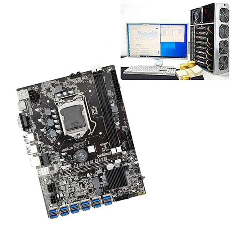 B75 BTC Mining Motherboard With G350/G630 CPU+Thermal Grease+Cooling Fan 12 USB3.0 To PCIE1X Slot LGA1155 DDR3 RAM SATA3 latest motherboard for pc