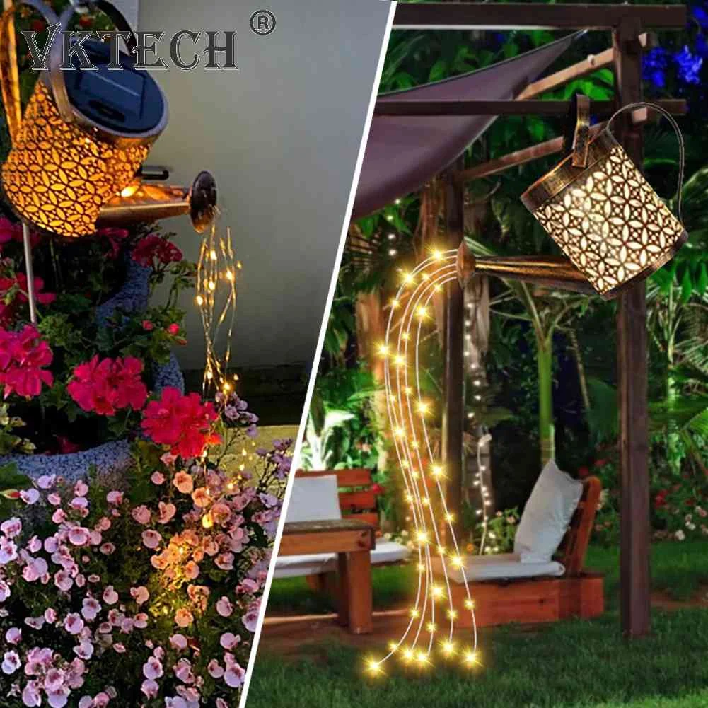 Solar LED Watering Can Lights Outdoor Waterproof Decor Kettle Garden Yard Art Lamp Hollow Water Sprinkle Landscape Lamps solar lights solar led lights
