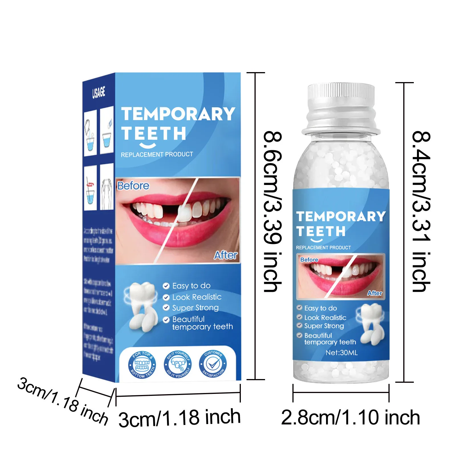 Temporary tooth kit teeth and gaps false teeth solid glue denture adhesive teeth whitening tooth beauty tool 30ml