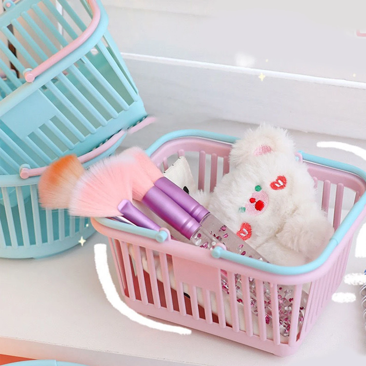 

Mini Fruit Picking Storage Basket Women Desktop Cosmetics Organizer Basket Stationery Storage Box Student Pen Holder Case