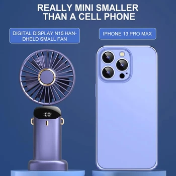 3000mAh Handheld Mini Fan Foldable Portable Neck Hanging Fans 5 Speed USB Rechargeable Fan with Phone Stand and Display Screen 2