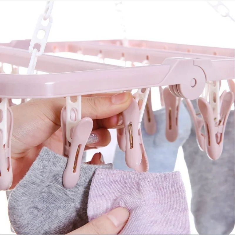 32 Clips Folding Clothes Hanger Children Adults Pants Dryer Windproof Socks Underwear Plastic Drying Rack Home Accessory clothes drying rack clothes hangers plastic hanger clothes drying clips