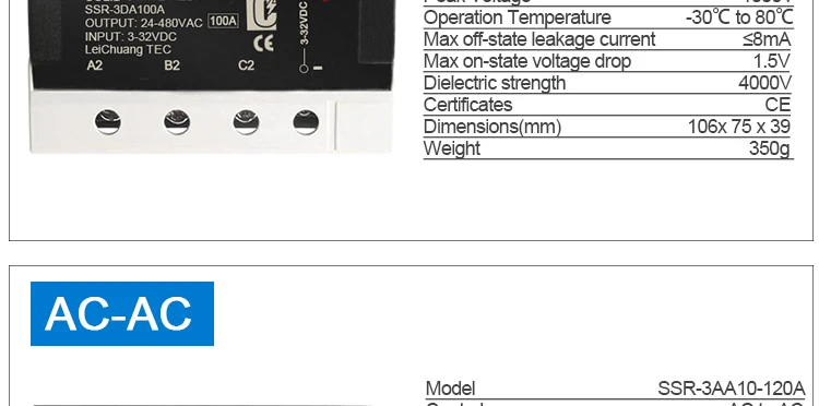 Description Picture 6 of item60A 80A 100A 3-32VDC Control Three Phase Solid state Relay With Radiator Integrated for Swithc On-Off