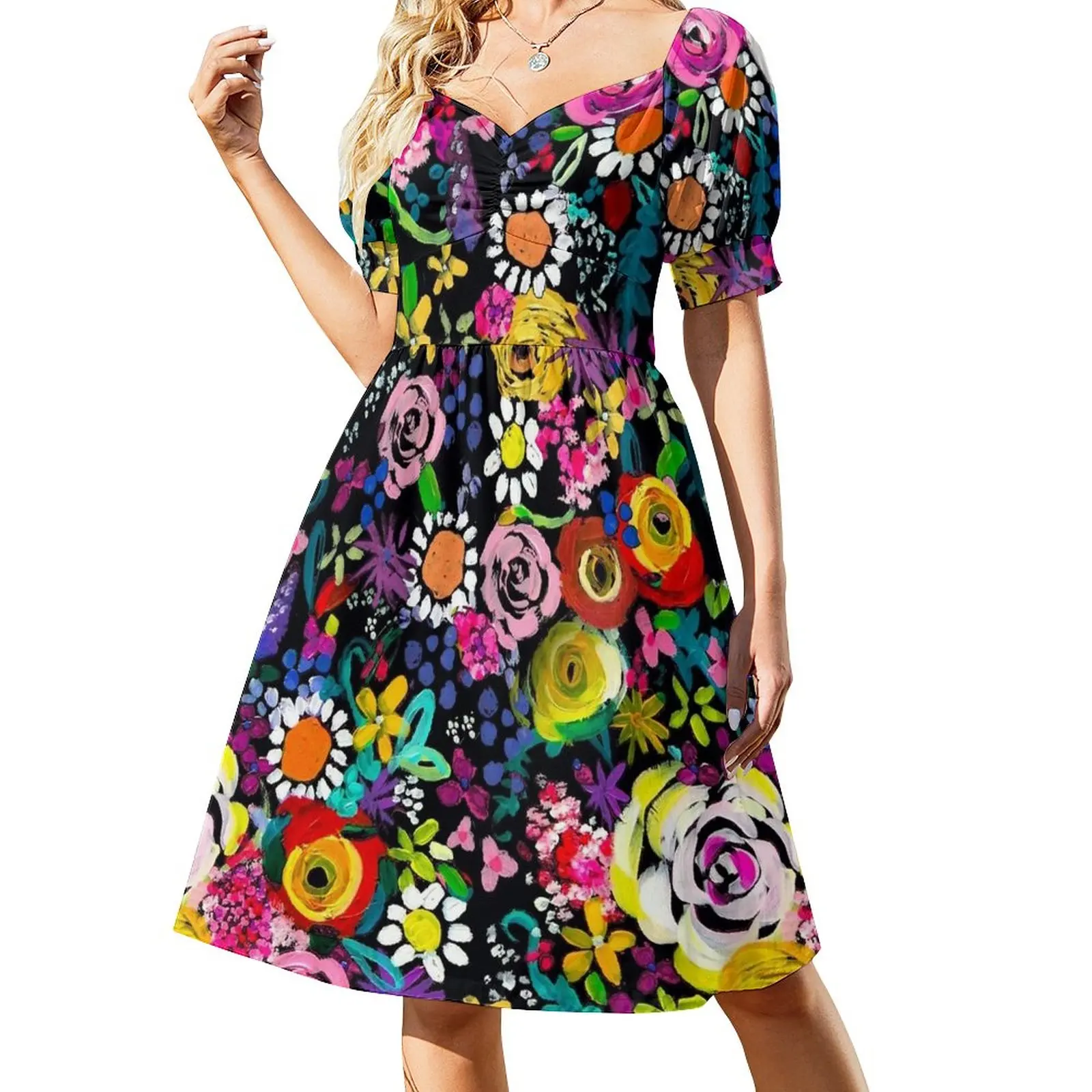 

Les Fleurs Vibrant Floral Painting Print Dress ceremony dresses Women's evening dress