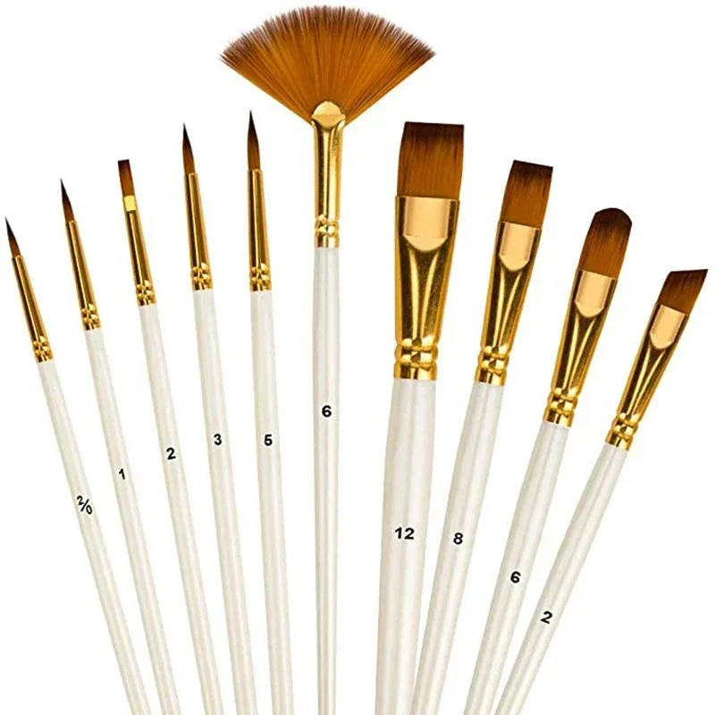 10Pcs Paint Brushes Set Nylon Hair Brush for Acrylic Painting Oil Watercolor Paint DIY Kid Student Artistic Brush Art Supplies