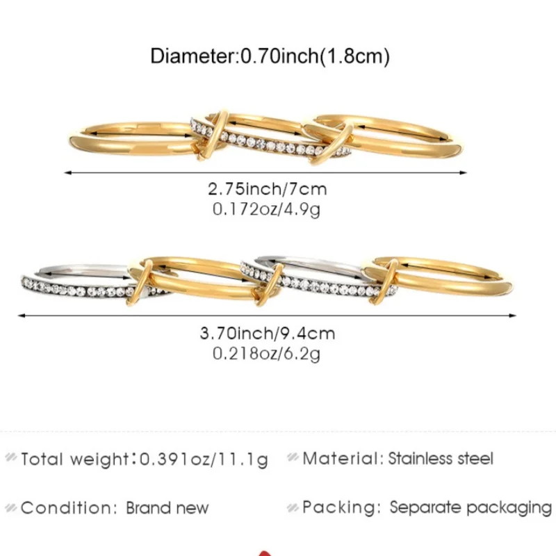 316L Stainless Steel Mixed Color Inlaid Zircon Stacked Ring for Women Vinatge Elegant Waterproof Rings Party Jewelry Gifts