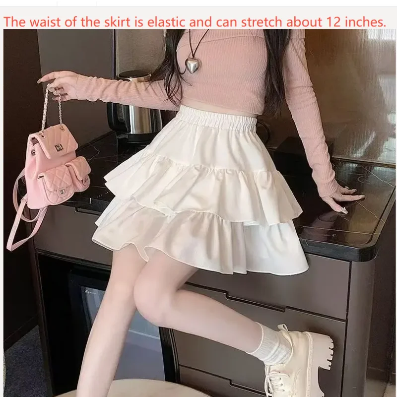 Korean Chic Y2K Sweet Girl's White Princess Mini Skirt Ballet-style Tiered Skirt Elastic High Waist Cake Skirt Shorts All-match