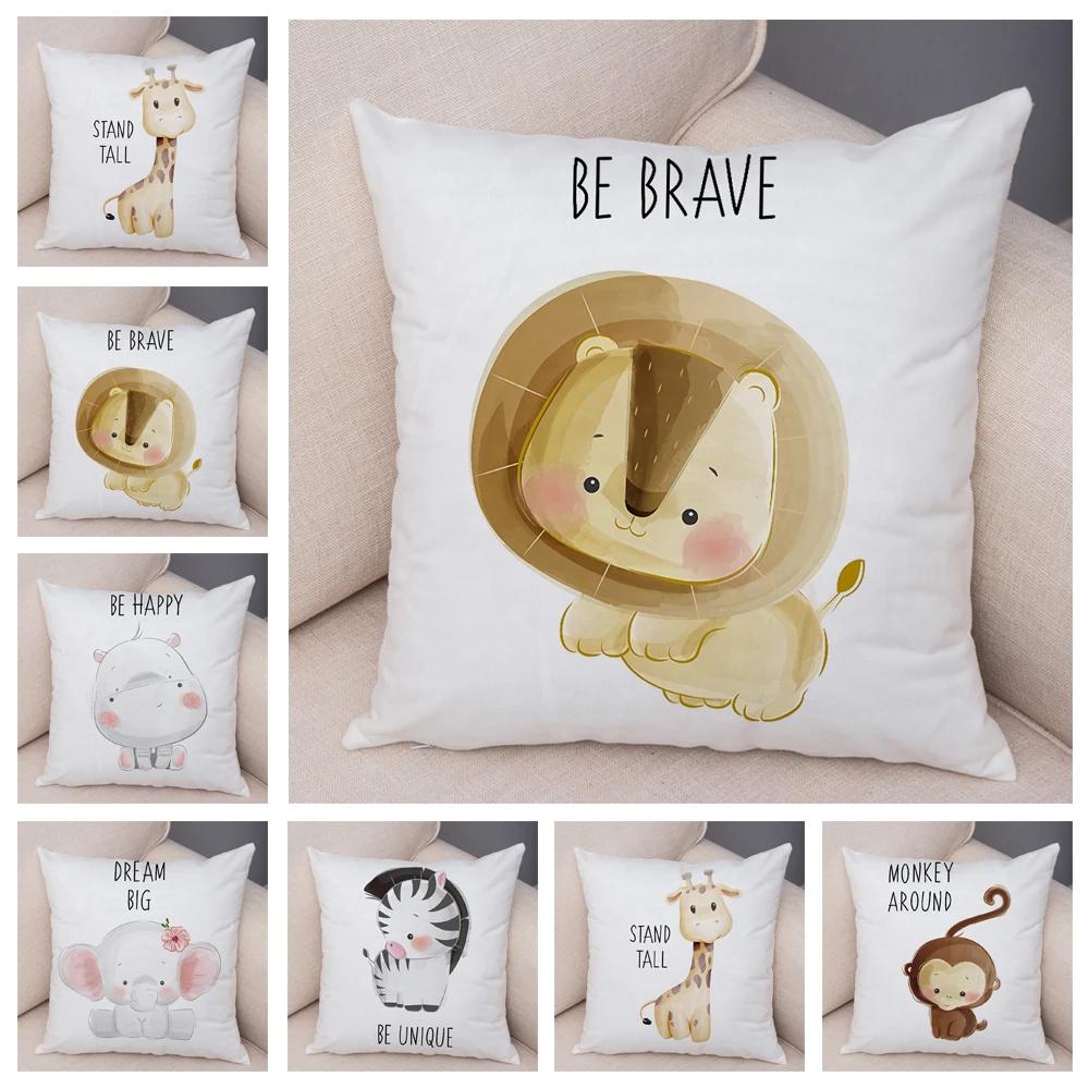 

Cartoon Lion Elephant Print Pattern Decorative Pillowcase Cute Animal Home Living Room Sofa Bedroom