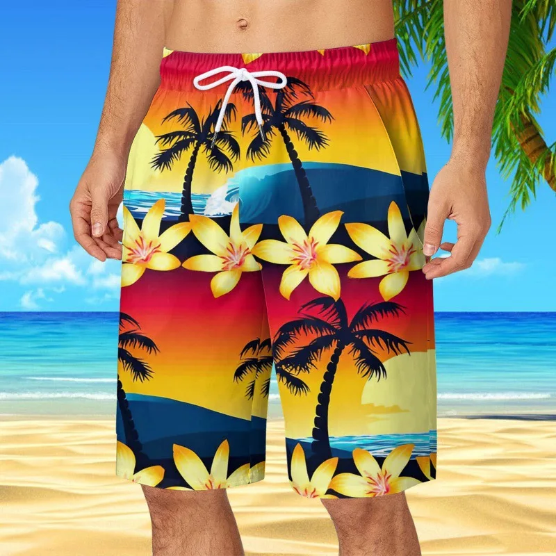 Mens Hawaiian Beach Shorts Coconut Tree Print