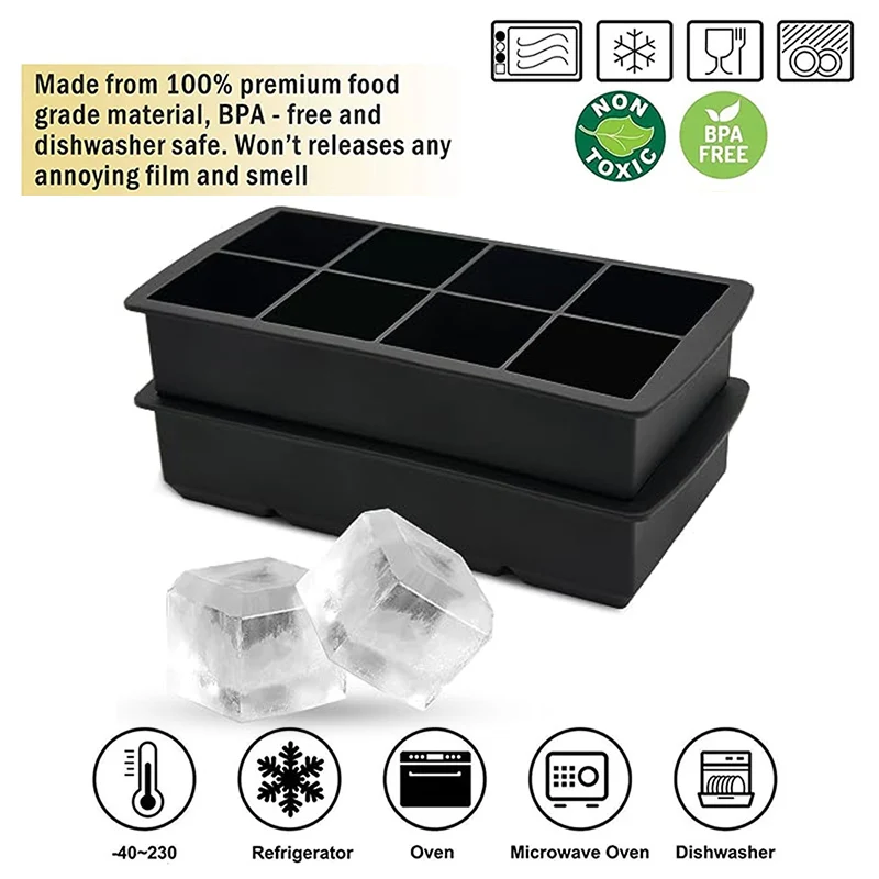 4/6/8 Grid Silicone Ice Cube Tray Big Ice Cube Mold Square Maker Food Grade Reusable Mould Whiskey Mold