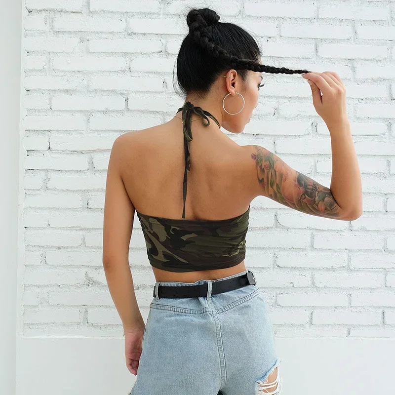 Canotta mimetica traspirante per donna Top corto casual vestibilità ampia con stampa militare Abito comodo - immagine 4