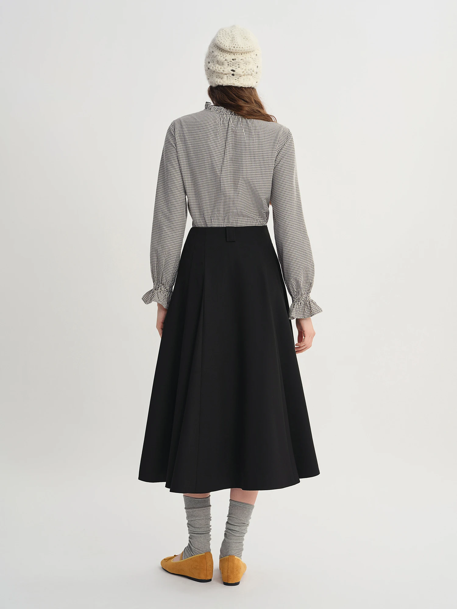 DUSHU 2025 Gonna casual da pendolare con temperamento drappeggiato a vita alta autunnale da donna 4