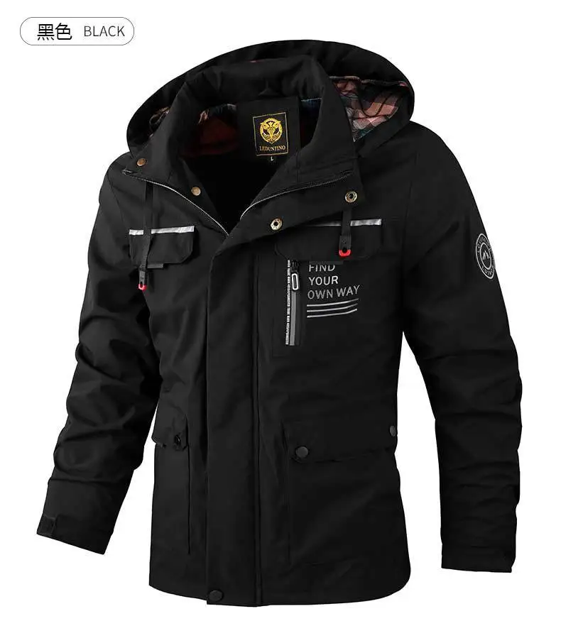 

Fashion Casual Hooded Jackets Mens Outdoor Multiple Pockets Waterproof Windbreaker Spring Autumn Loose Thin Flight Jacket Male