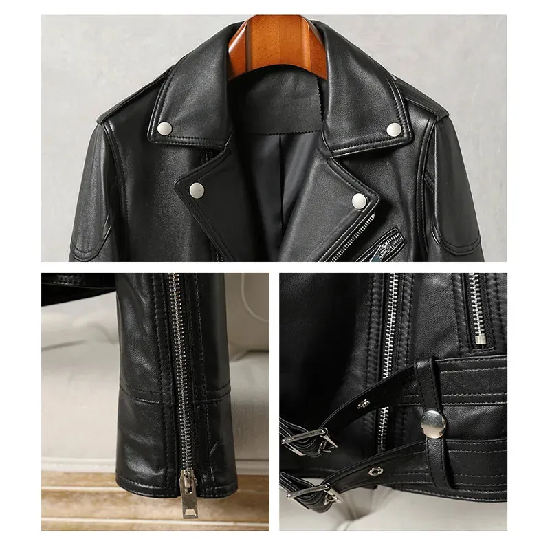 Leather women's leather 2023 new sheep short high-end jacket Motorcycle leather jacket autumn winter fashion