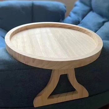 Vassoio da divano in legno naturale, tavolino pieghevole da bracciolo con clip, pratico vassoio per snack e telecomando, per caffè e snack.